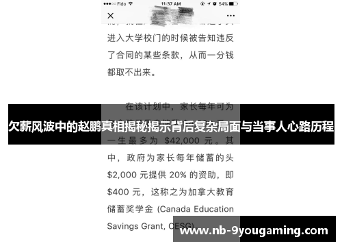 欠薪风波中的赵鹏真相揭秘揭示背后复杂局面与当事人心路历程